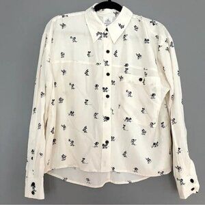DISNEY Mickey & Minnie Cream Button Down Blouse XS EUC